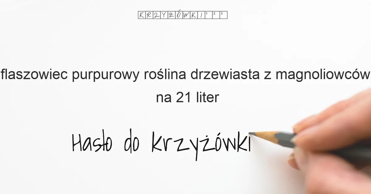 flaszowiec purpurowy roślina drzewiasta z magnoliowców na 21 liter - Hasło do krzyżówki flaszowiec purpurowy roślina drzewiasta z magnoliowców na 21 liter - Hasło do krzyżówki